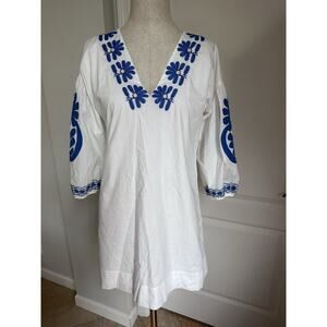 Madewell Cotton Embroidered Blanca Dress White Blue Floral Shift